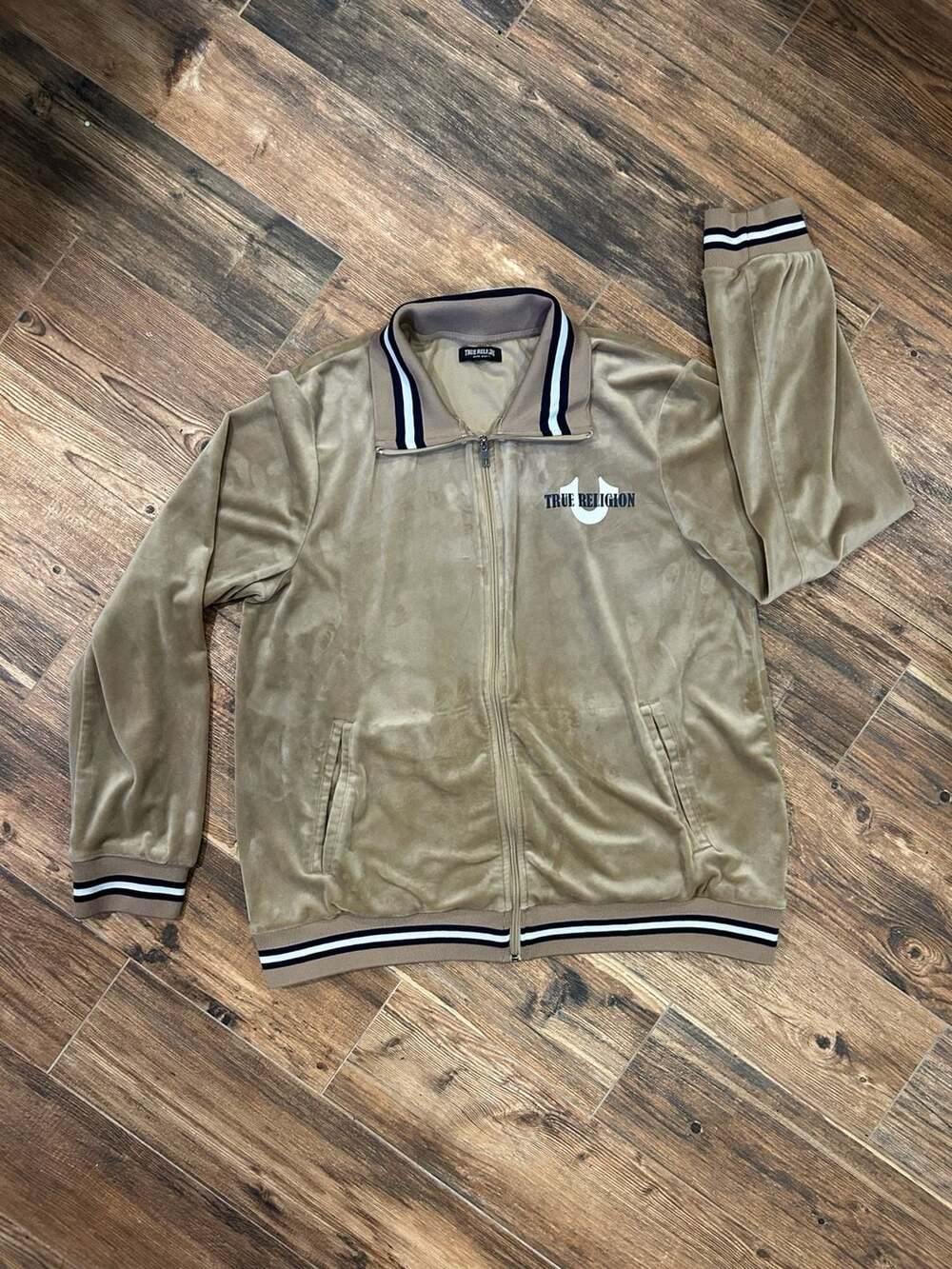 True Religion Velour Tour Track Jacket Travertine Tan